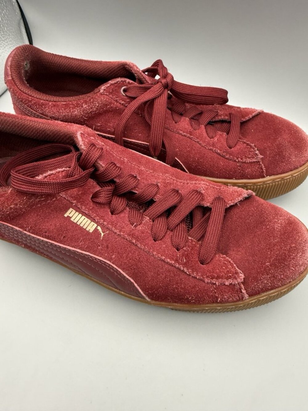 Puma US 9.5 Women's Platform Sneakers Suede Red Brown Lace Up Ladies - Picture 3 of 13